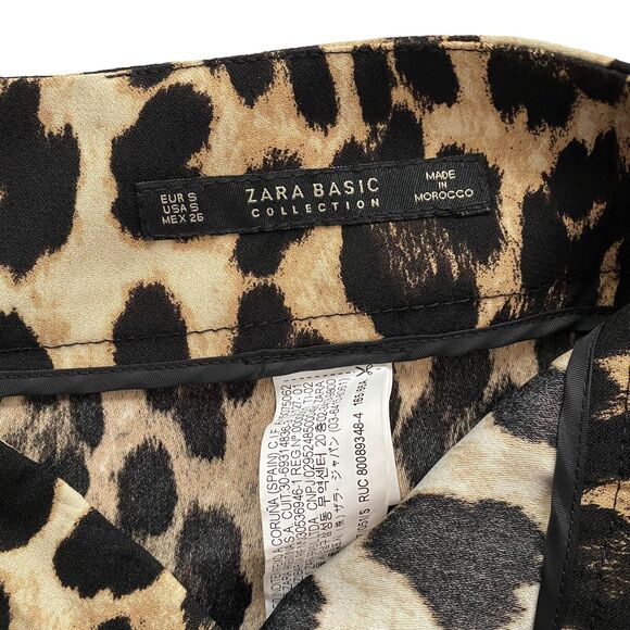 Zara Basics Shorts Womens Small Brown Black Leopard Print Pleated Pockets - Picture 6 of 9